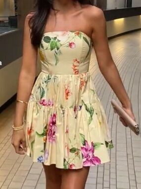 Express strapless floral mini dress